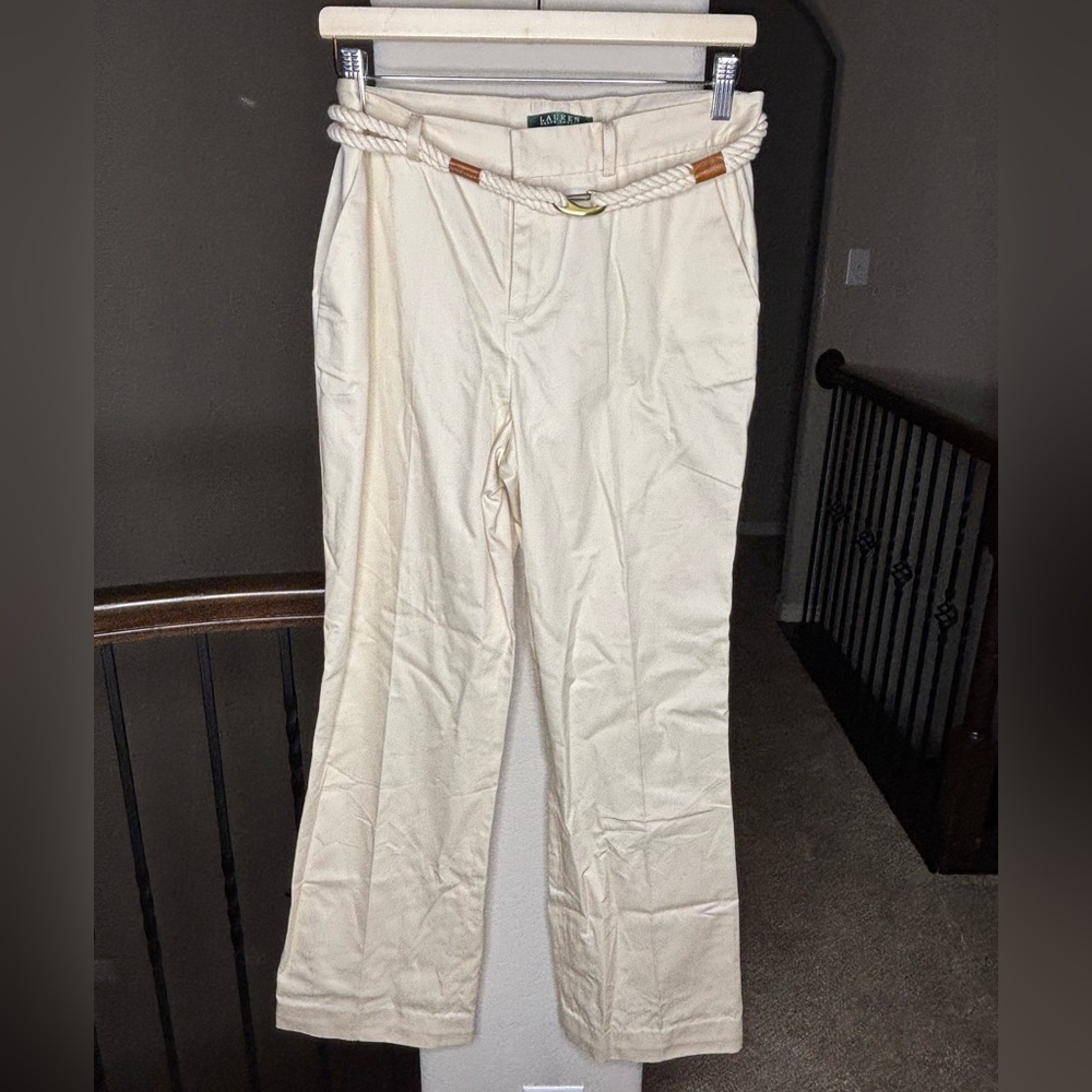 Lauren Ralph Lauren Cream Trousers Wide-Leg Design 100% Cotton